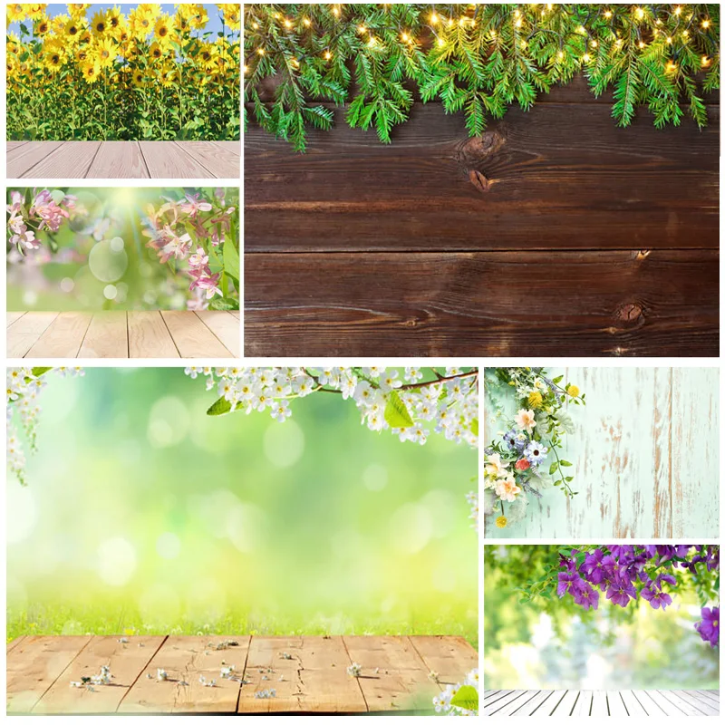 

SHUOZHIKE Art Fabric Photography Backdrops Props Flower Wooden Floor Landscape Photo Studio Background 22326 HMB-07