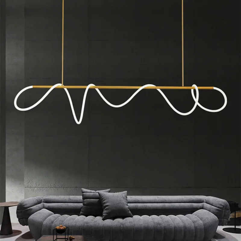 Modern Luxury Flexible Silicone LED Gold Black Long Version LED Chandelier Suitable for Living Room Bedroom Hanging Home Decor