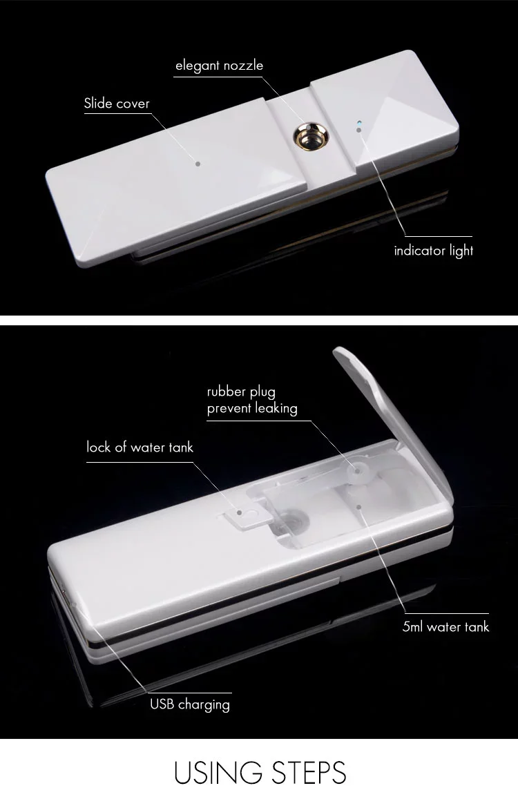 المهنية 6 مللي نانو ضباب آلة رش USB بالطاقة قابلة للشحن بالموجات فوق الصوتية مغذية تفتيح مرطب صالون المنزلية #6
