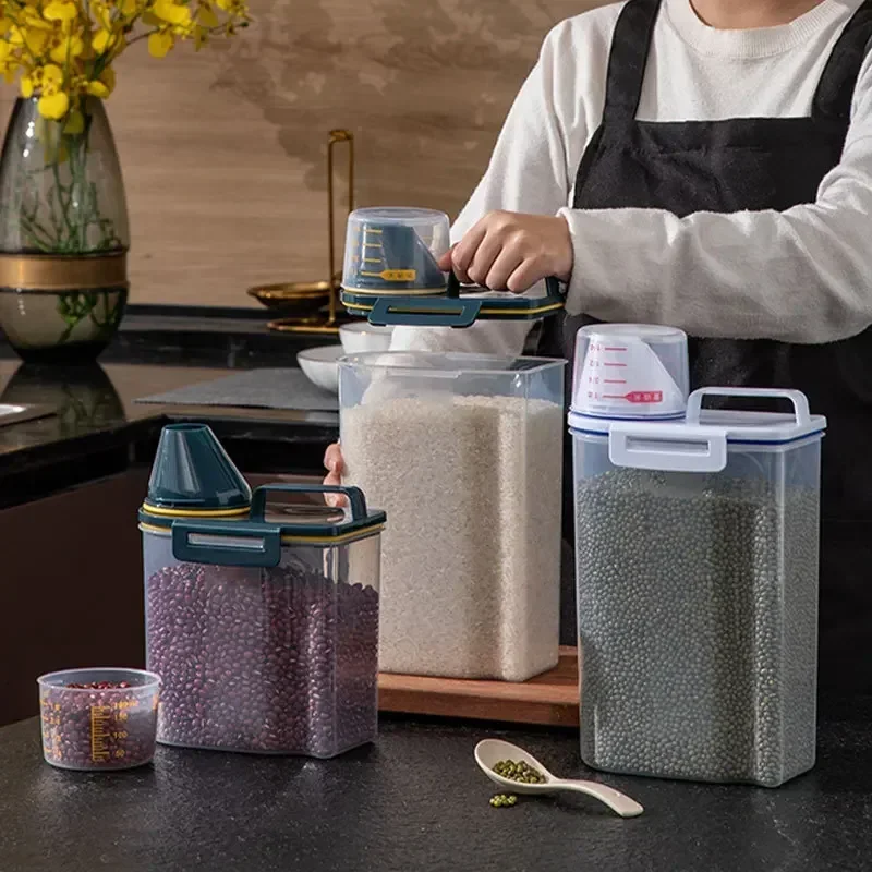 Contenedor hermético de almacenamiento de cereales a prueba de humedad, Cubo de arroz a prueba de insectos, caja de alimentos, tanque sellado de plástico transparente, cocina