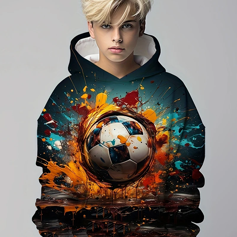 Kids Paint Splash Football Print Boys Casual Pullover Long Sleeve Hoodies For Boy Sweatshirt Spring Fall Winter Kids Hoodie Tops