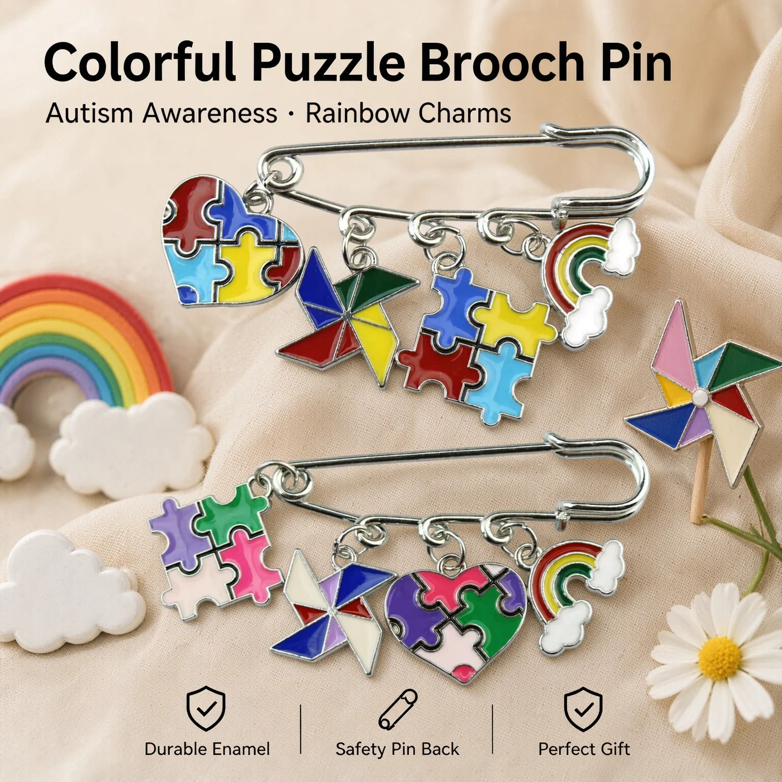 Autism Rainbow Puzzle Enamel Pin PDD Autistic Disorder Awareness Brooch Badge Lapel Jacket Backpack Brooch Gift For Friend