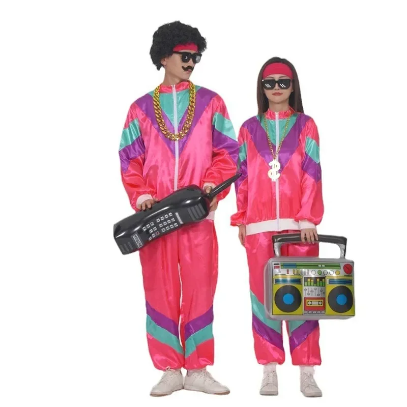 80s 90s Retro Disco Suit Adult Mens Cosplay Party Stage Costume Fashion Color Matching Retro Sportswear Suit image 5