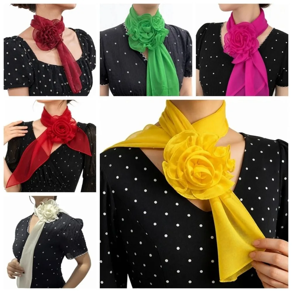 Versatile Chiffon Long Floral Scarf Soft Solid Color Silk Rose Scarf Decorative Lightweight Women’s Neck Scarf Dating Occasion