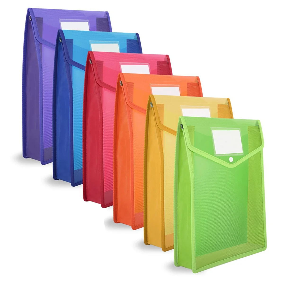 

6 Pcs A4 Plastic Wallets Folders Popper Wallet Document Pockets Envelope File Folder with Button Closure Card Slot