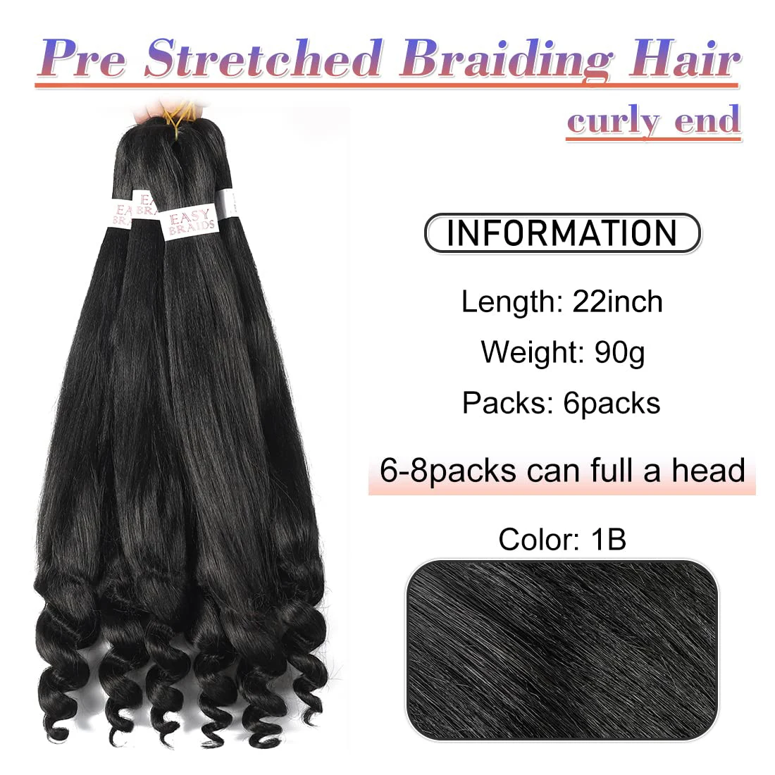 Pré-esticado trança extensões de cabelo Set, francês encaracolado Crochet cabelo, trança sintética, fácil água quente