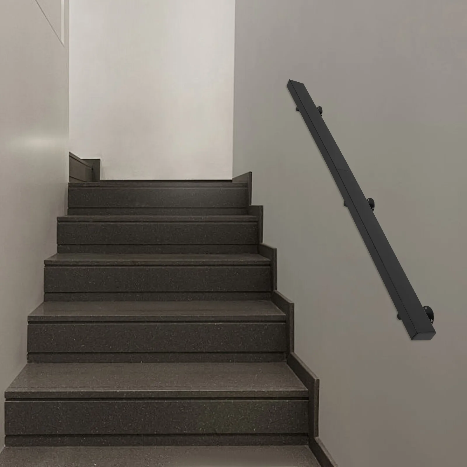 طقم درابزين الدرج الحديث باللون الأسود من الفولاذ المقاوم للصدأ للاستخدام الداخلي والخارجي ودرابزين الدرج على الحائط