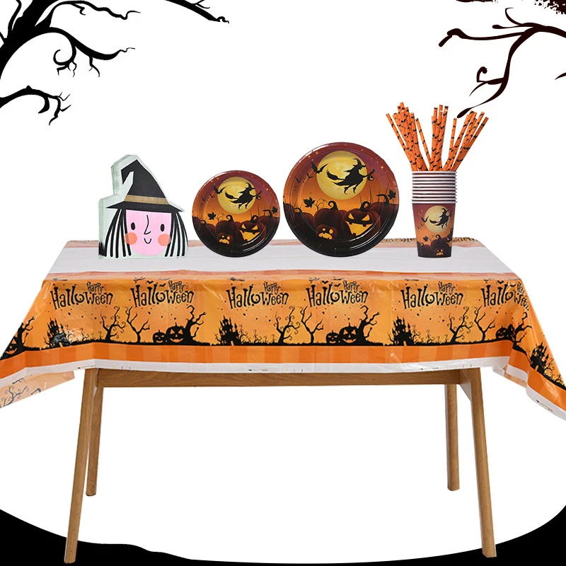 Halloween Decoration Tablecloth Pumpkin Spider Web Bat Plastic Table Cover Festival Party Home Table Decoration Supplies