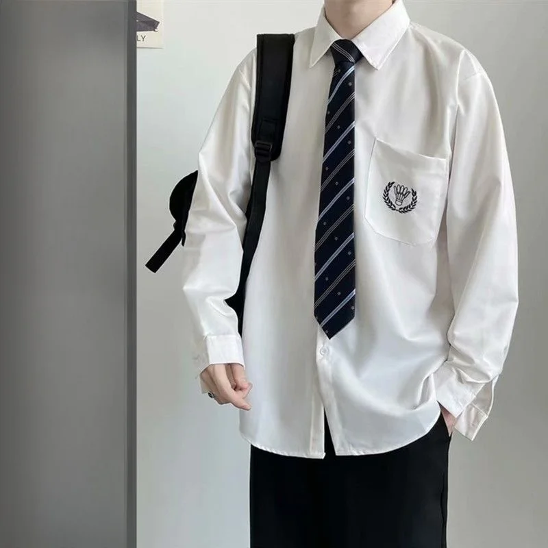 

Мужской комплект в студенческом стиле: базовая рубашка с длинным рукавом и брюки, модный универсальный комплект из полиэстера, подходит для всех сезонов.