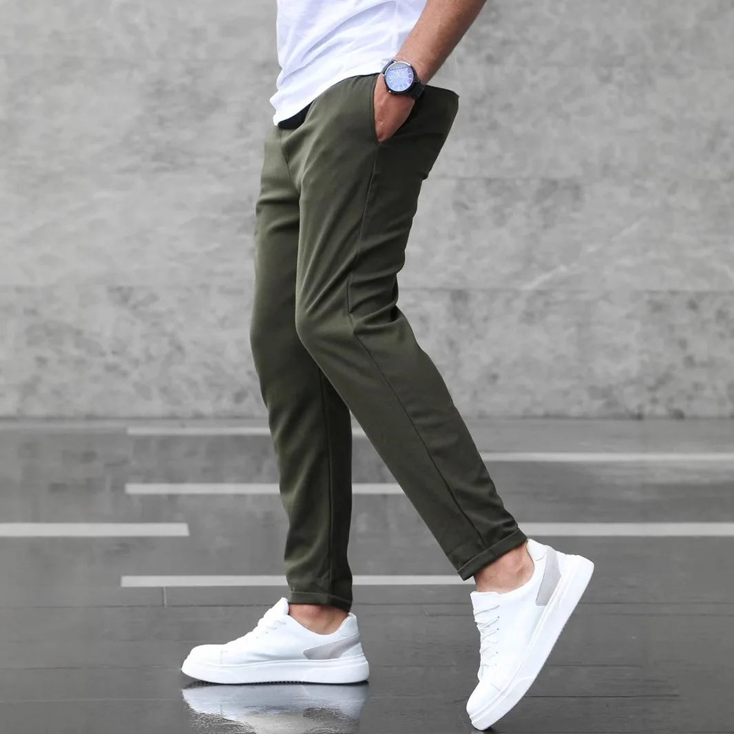 Men's Casual Slim Fit Nine-point Pants Business Versatile Commuting Slim Fit Drawstring Elastic Waist Cargo Pants