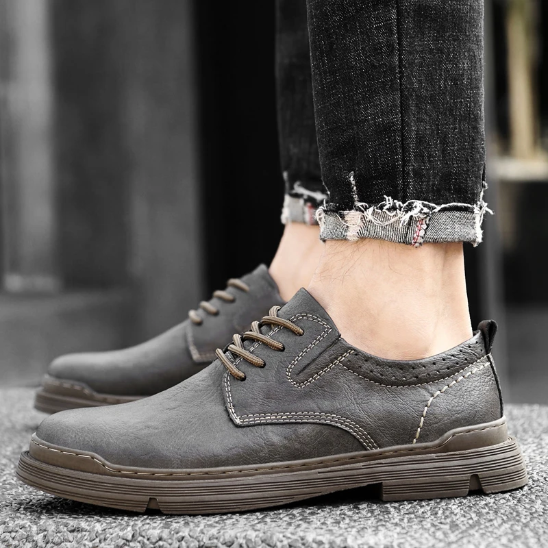 2023 Classic Male Comfortable Skate Shoe New Arrival All-match Men Casual Non-slip Shoes Genuine Leather Lace-Up Mens Sneakers