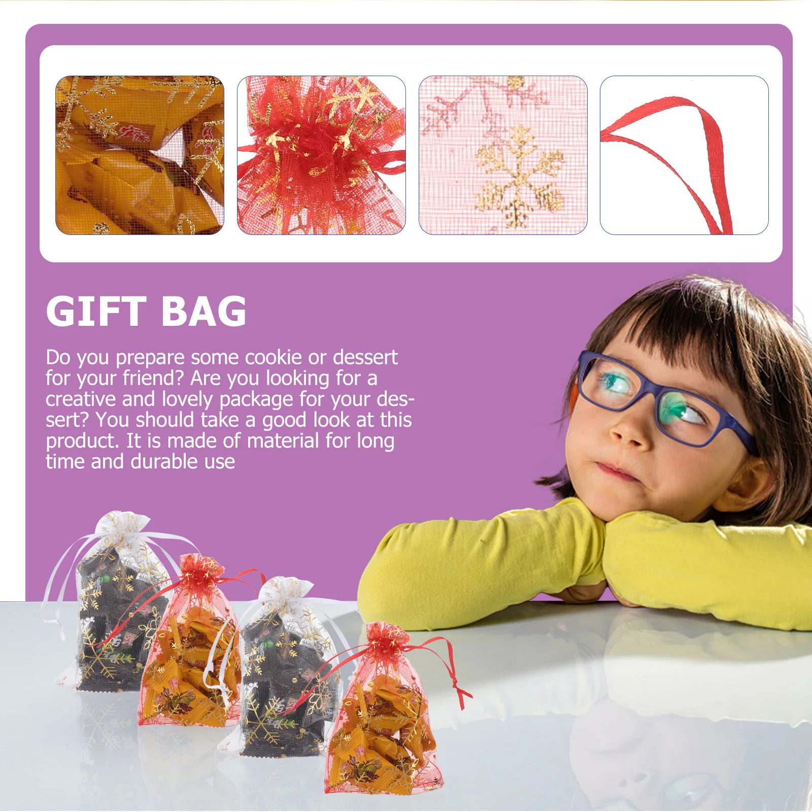 

50Pcs Clear Tulle Bags with Satin Drawstring for Holiday Party Favors Christmas Birthday Gift Wrapping Jewelry Storage Red White