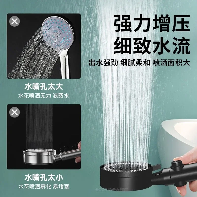 Pressurized Shower Shower Head Household Bathroom Bath Large Outlet Spray Bath Shower Head Black