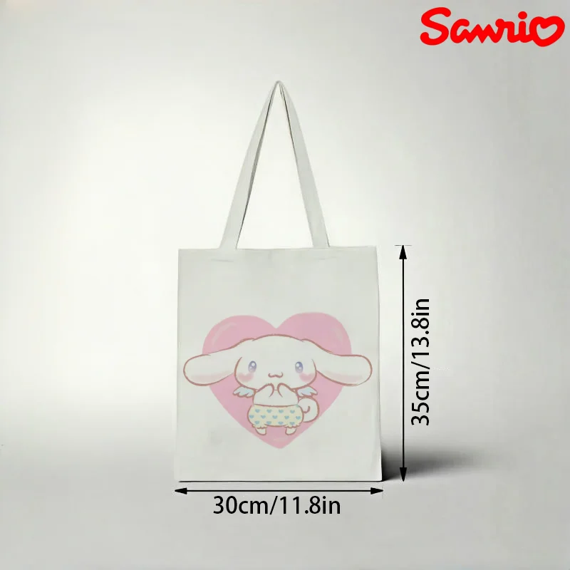 

1pc Sanrio Cinnamoroll Canvas Tote Bag, Angel & Pink Heart Print Eco Shoulder Bag