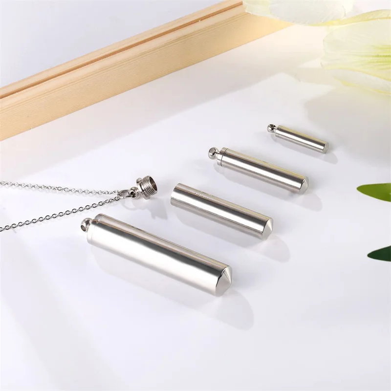 Stainless Steel Bottle Cremation jewelry Cylinder Tube Ash Urn Pendant Necklace
