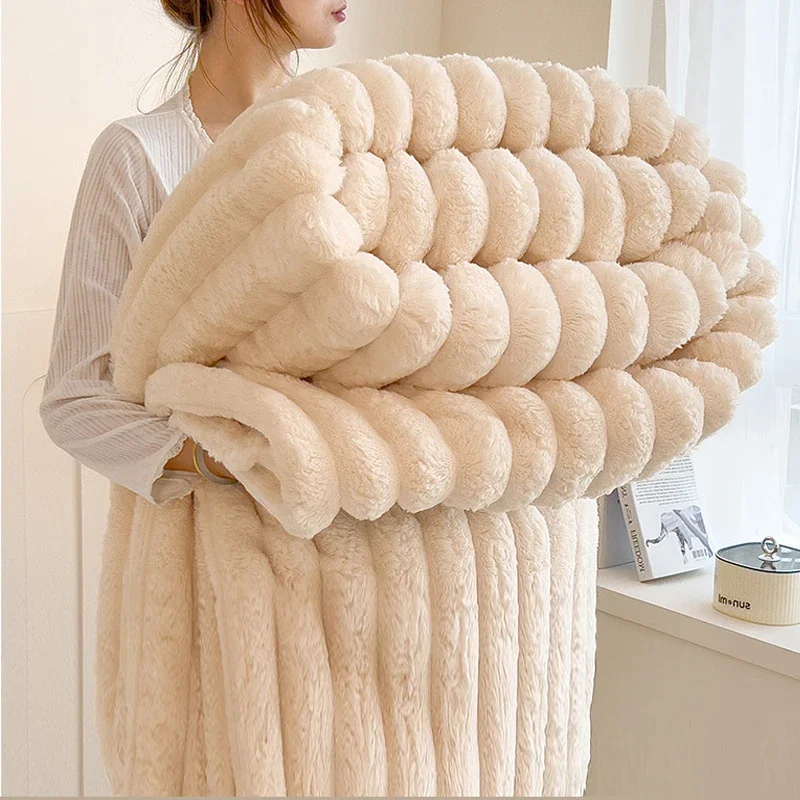 New Imitation Rabbit Plush Warm Blanket Set Or Only Blankets For Autumn Winter Soft Fluffy Warmth Lounger Sofa Throw Blankets