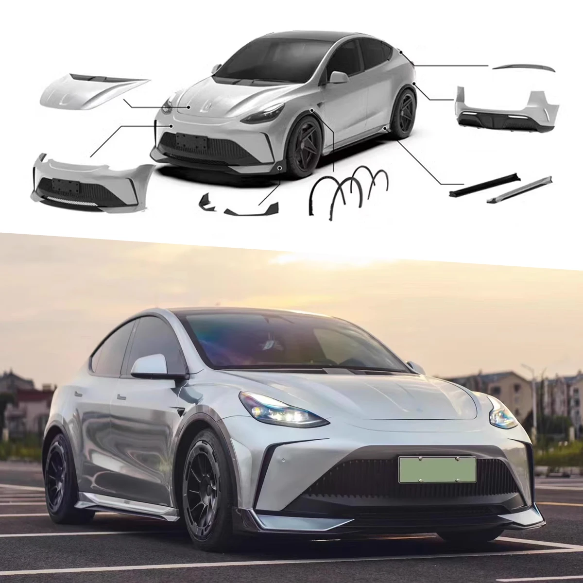 Car Accessories Front Rear Bumper Hood Side Skirt For Tesla Model Y Body Kit ModelY Auto Parts