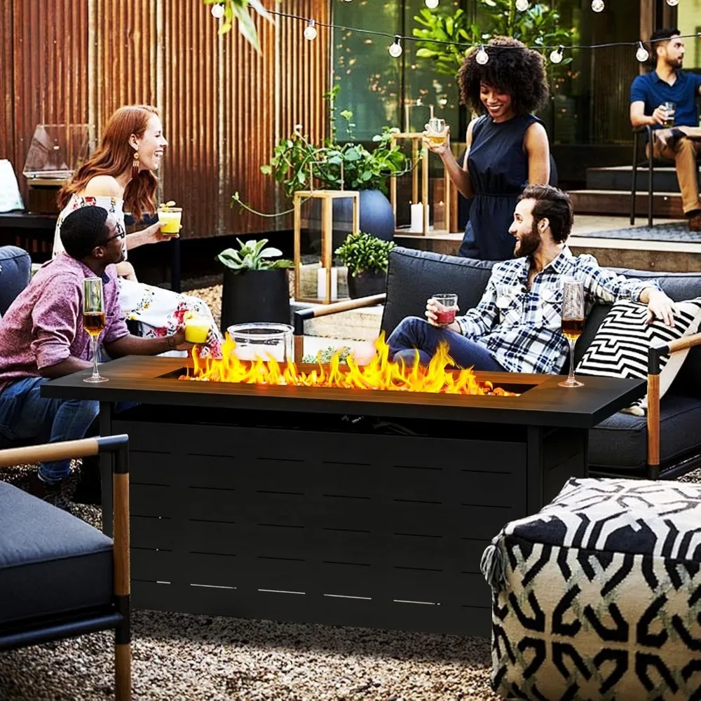 طاولة حفرة نار من غاز البروبان مقاس 57 بوصة مع 50000 وحدة حرارية بريطانية وصخور الحمم البركانية وغطاء وغطاء مقاوم للماء - حل تسخين الفناء الخارجي