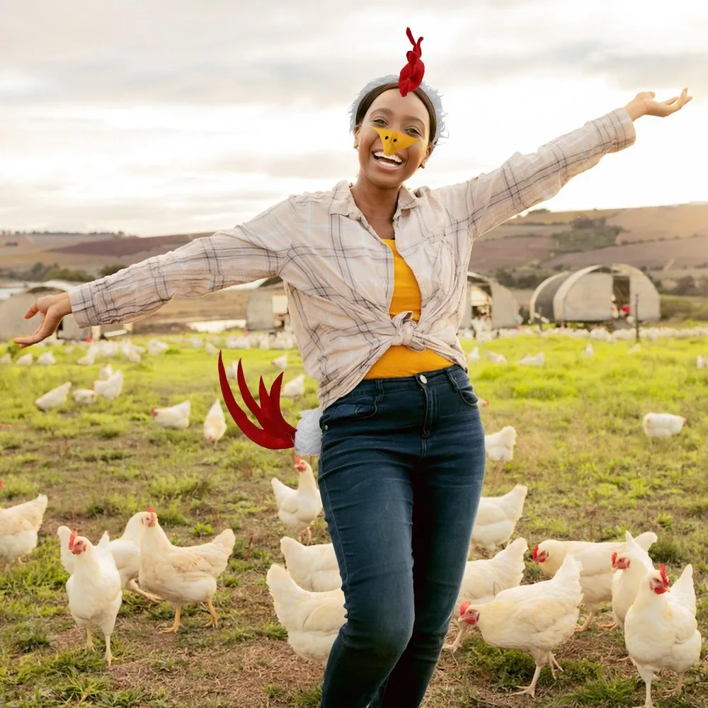Rooster Chicken Costume Kit Chicken Headband Tail Beak Feet Men Women Halloween Cosplay Costume Accessory Set Birthday Christmas