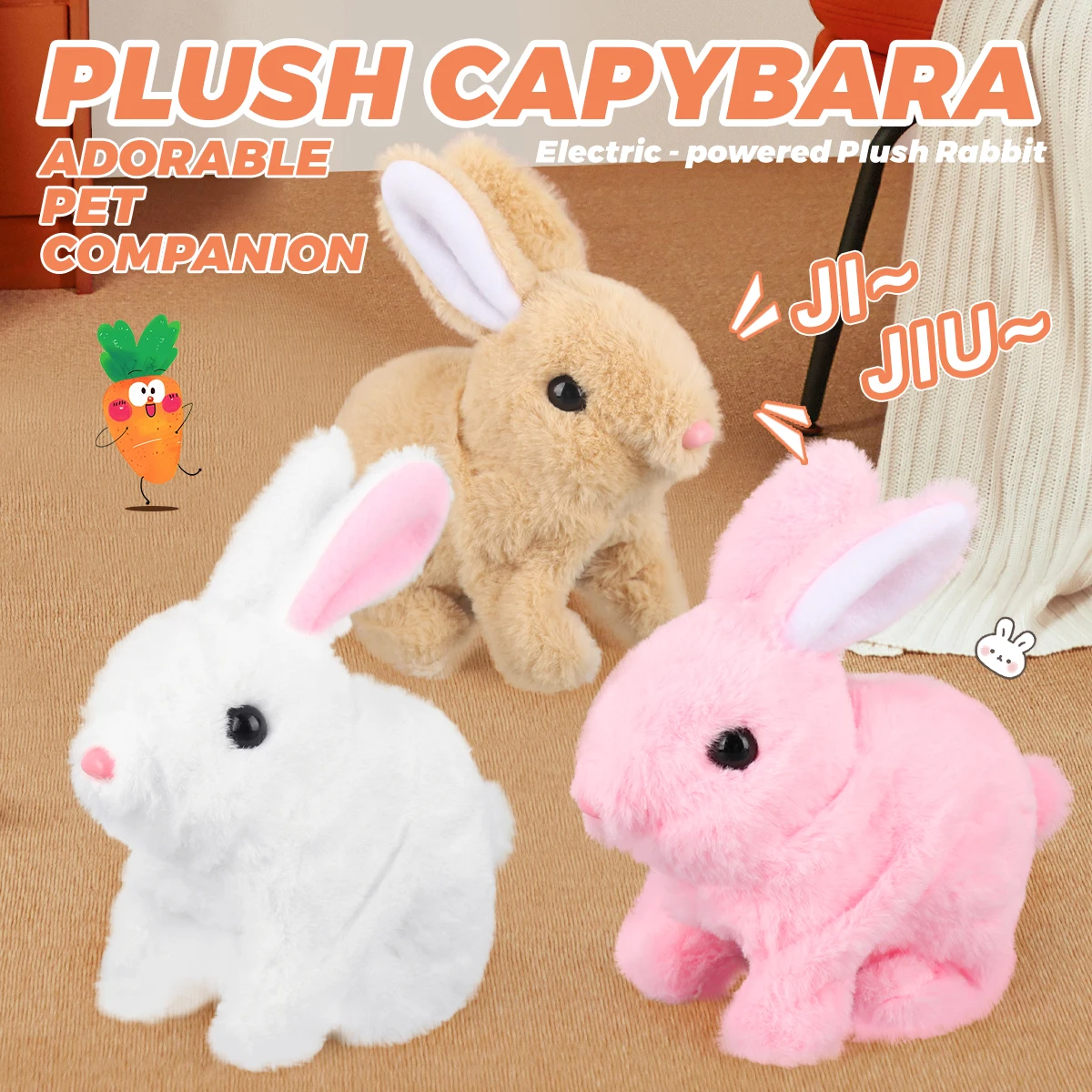 

Plush Electronic Easter Bunny Simulation Rabbit Walking Sounding Moving Mouth Shaking Ears Pet Toys For Birthday Easter Gifts