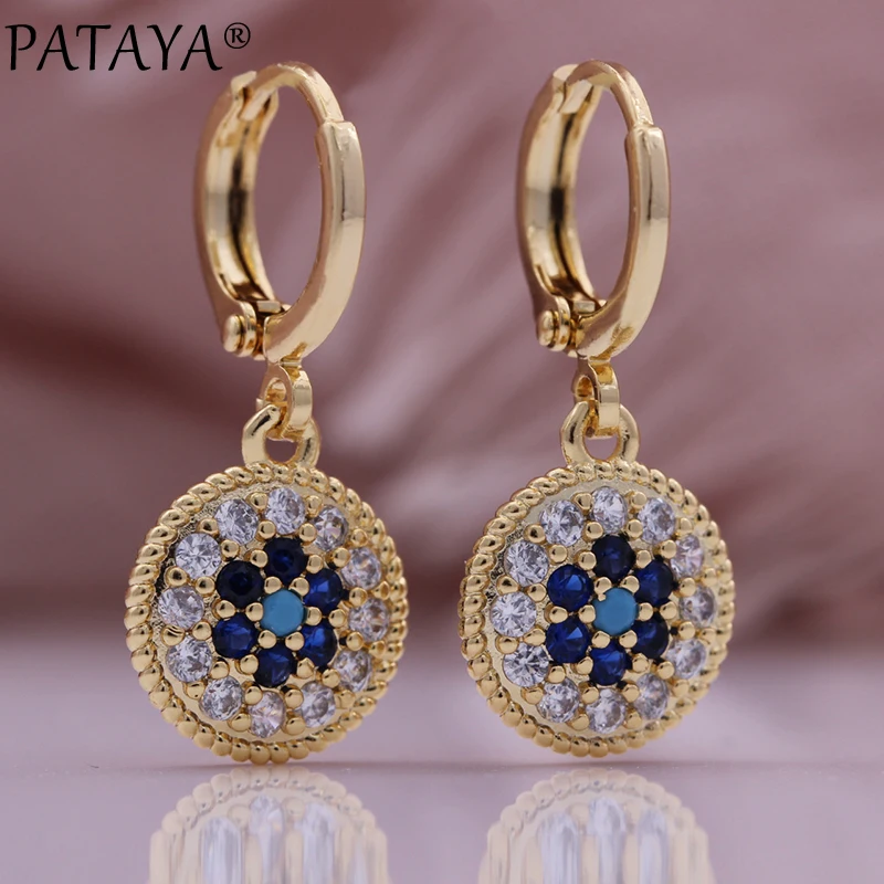 PATAYA New Round Earrings Pendent Necklaces Champagne Gold Color Natural Zircon Lovely Women Luxury Quality Fashion Jewelry Set