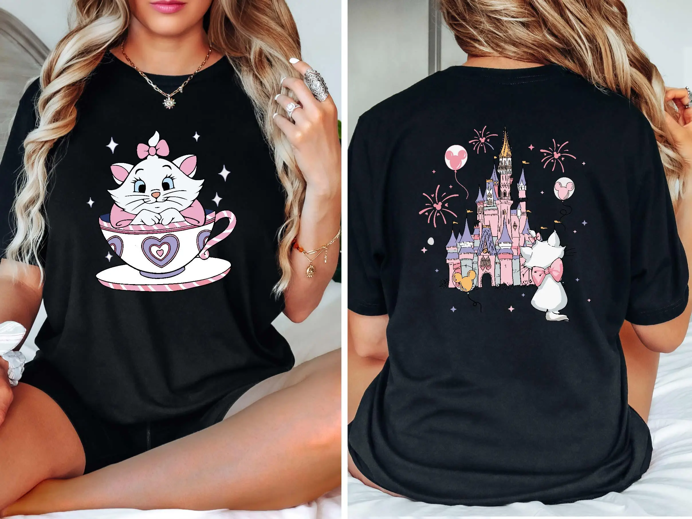 2025 disney  aristocats maria kocour bláznivý teacup večírek košile magická království čeleď sportovní krátký rukáv dámská ležérní móda nejvyšší