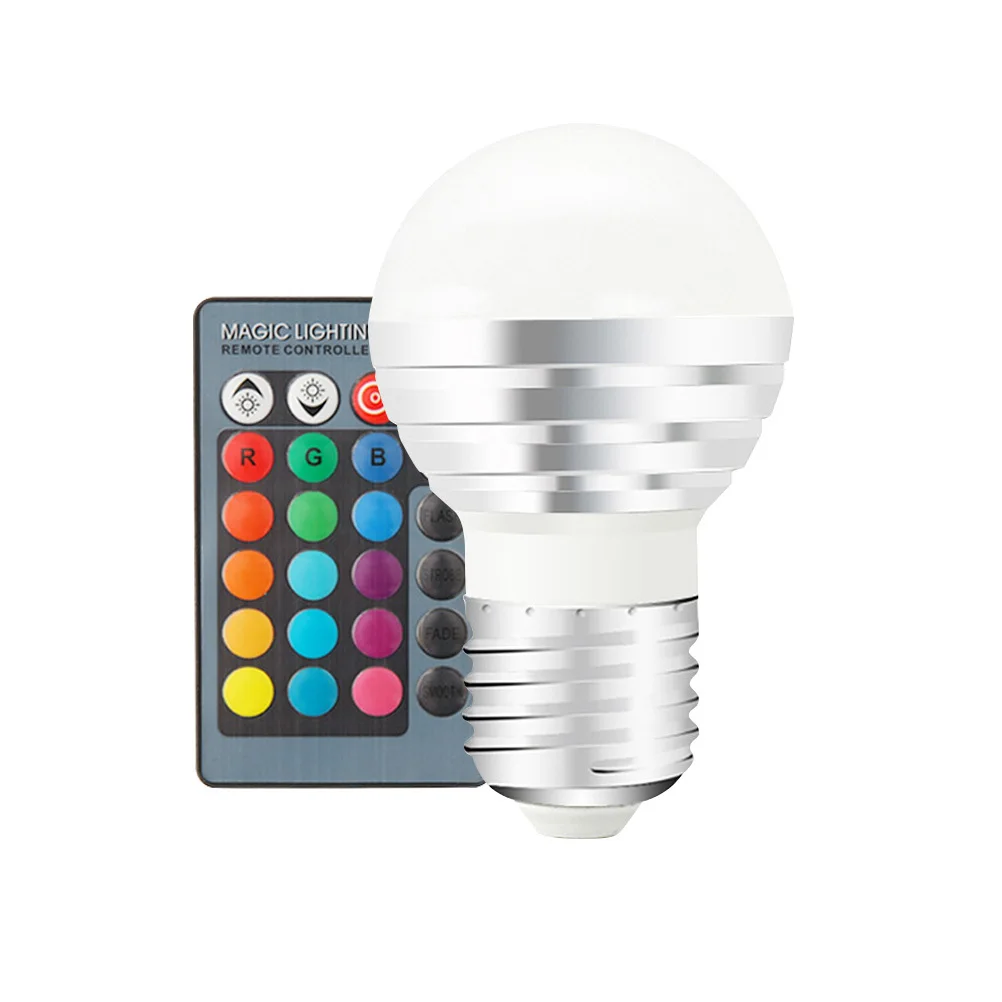 

3W E27 Rgb LED Light Bulb Dimmable Remote Control Color Changing for Home Bar Party Ktv Mood Lighting Decoration