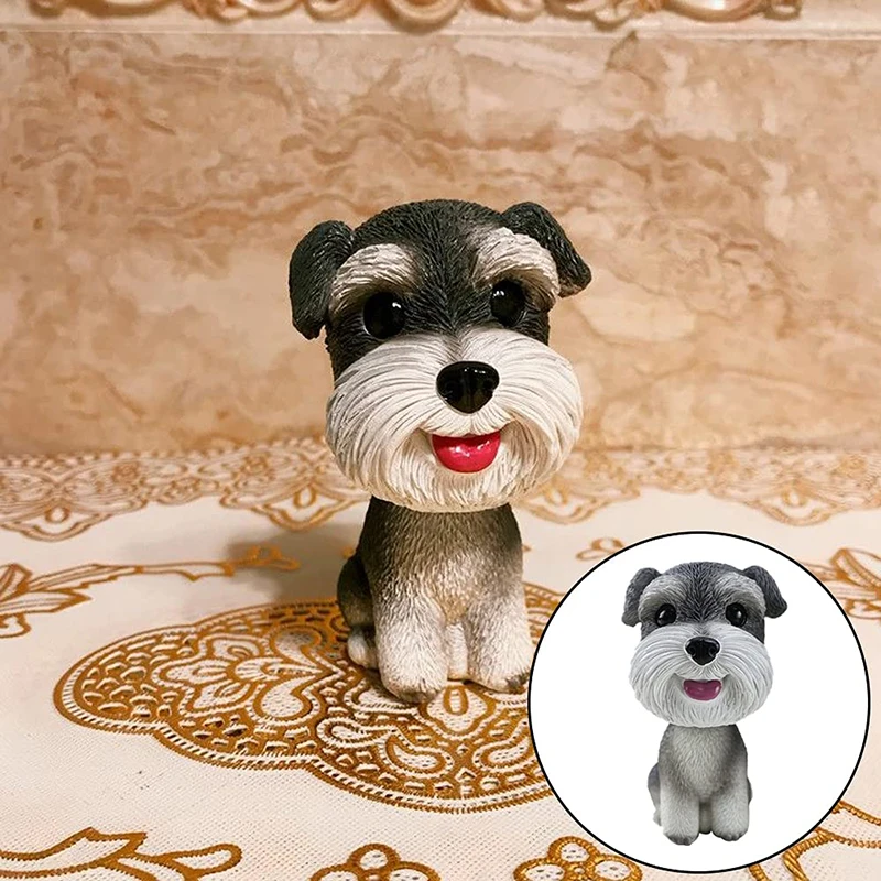 Dog Bobblehead Schnauzer Mini Figurine Bobble Head Dogs Car Dash Ornament Cute Shaking Head Nodding Dog Puppy Figurine for Car