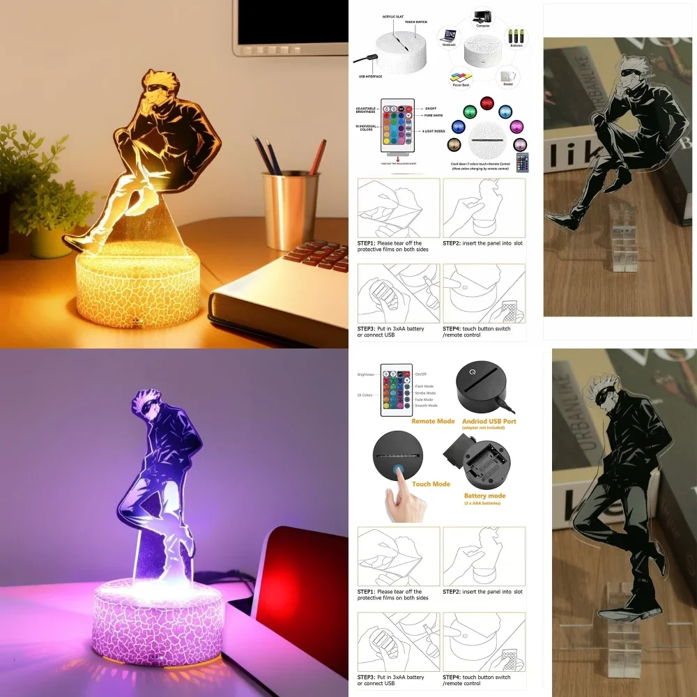 Anime Figures 3D Lamp Jujutsu Kaisen LED Night Light Action figures Satoru Gojo  Remote Control Room Decor Lamps Christmas Gifts