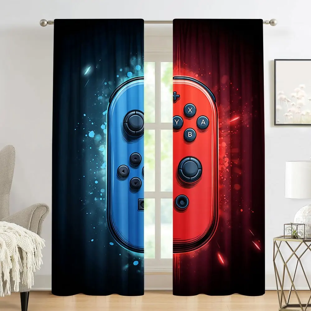 Red and Blue Game Controller Pattern Print Drapes Room Darkening Window Curtains Home Decor,Rod Pocket Blackout Curtains Bedroom