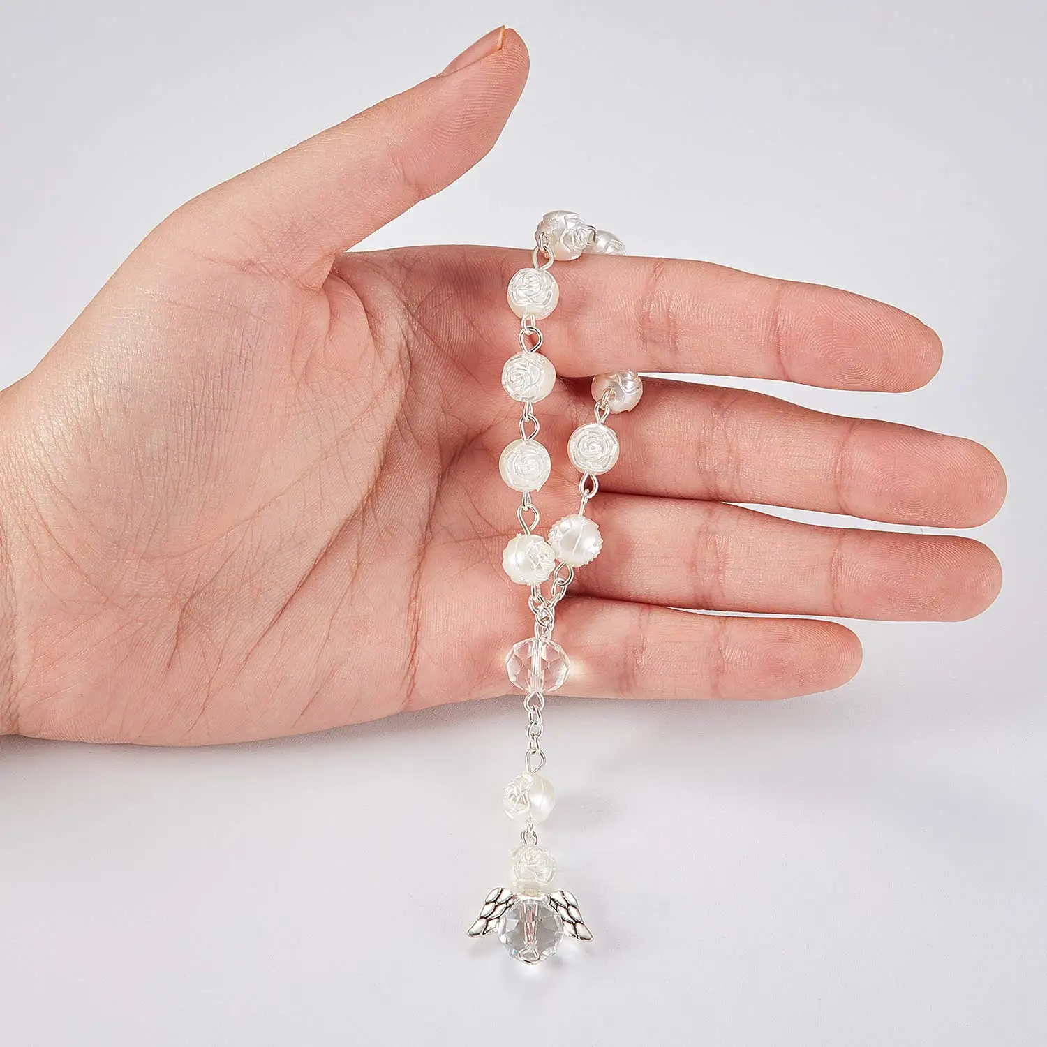 30 pz battesimo acrilico rosario perline Mini rosari angelo con sacchetti di Organza per la prima comunione battesimo bomboniere