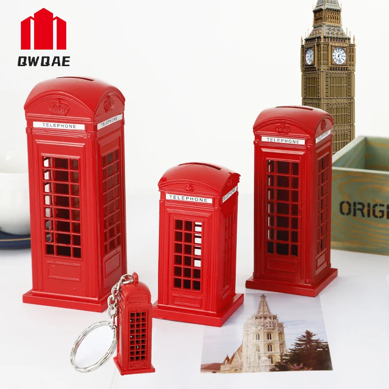 London Telephone Booth Money Box Figurines Home Decorations Creative Crafts Piggy Bank Ornaments Room Keychain Decor Accessories