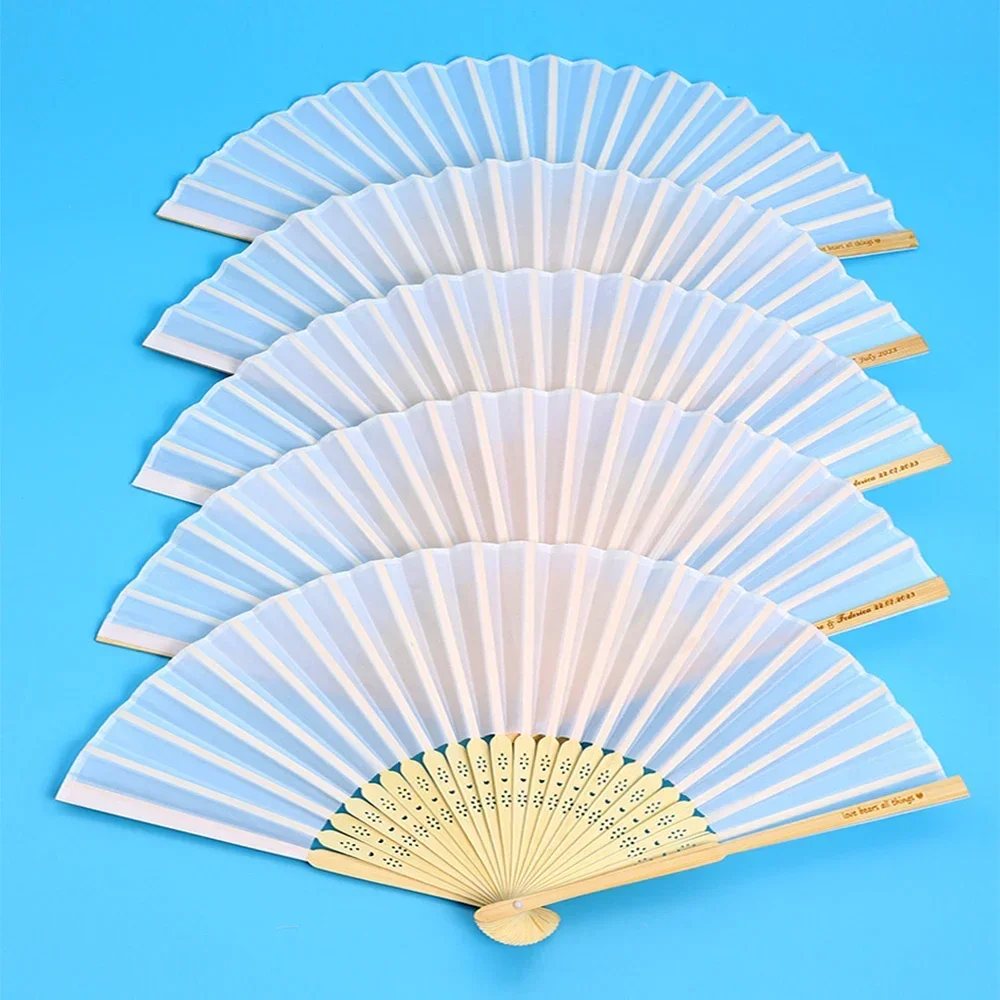 100/200 pcs/lot Personalized Print Engrave Wedding Favor Silk Fan Customized Name Cloth Hand Fan Wedding Gift