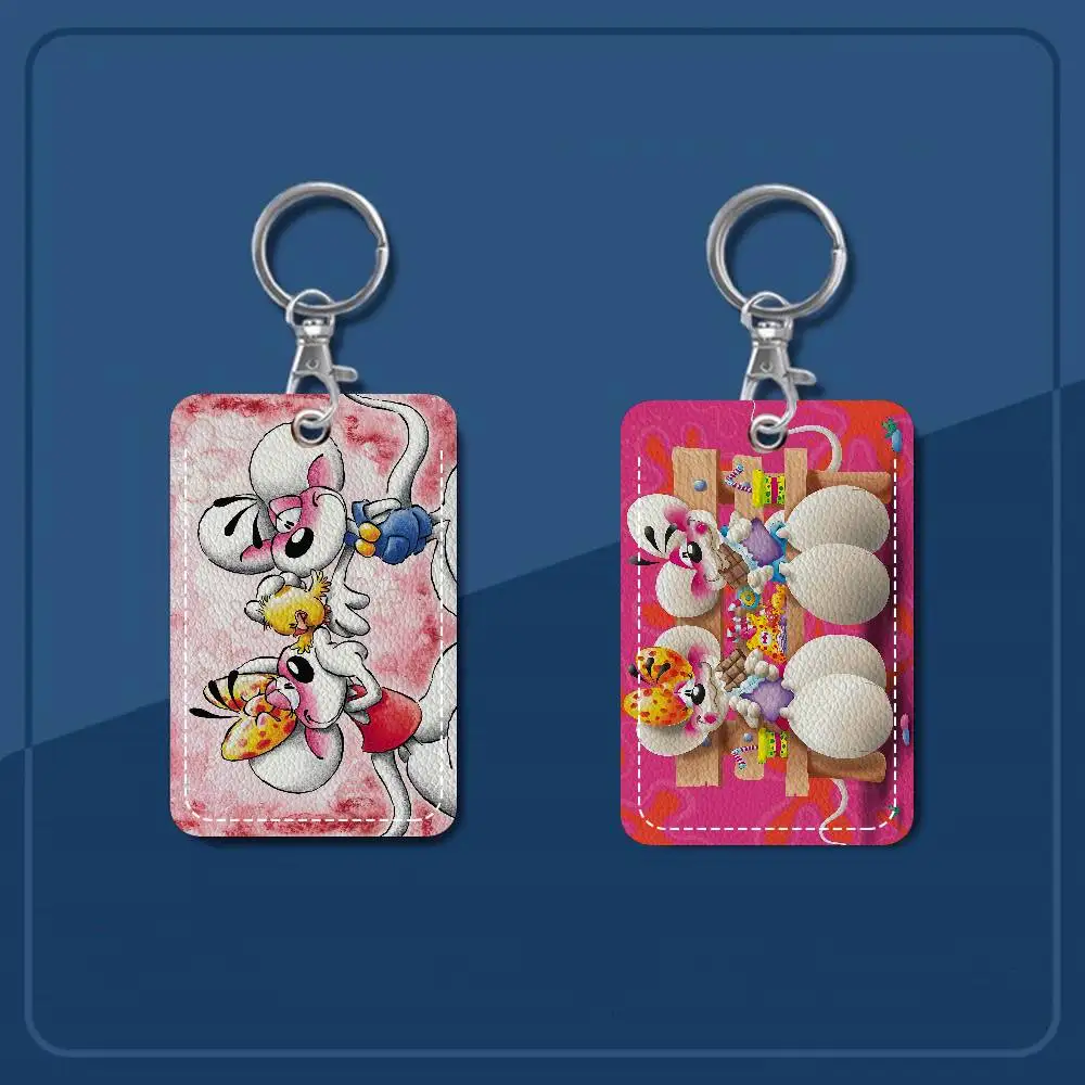 Character Diddl Cut Rectangle ID Card Case Keychain Access Card Bag Key Tag Ring Leather Card Holder Key Ring Access