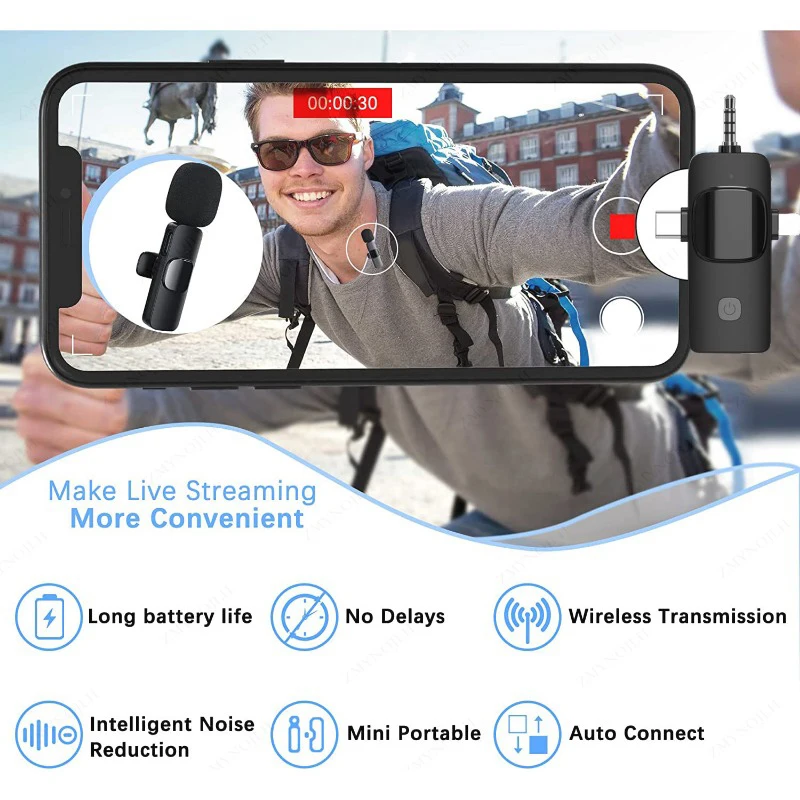 Afbeelding 4: 4 In 1 Draadloze Lavalier Microfoon 3.5mm Intelligente Ruisonderdrukkende Microfoon Voor Iphone Android SLR Camera Luidspreker Speake radio
