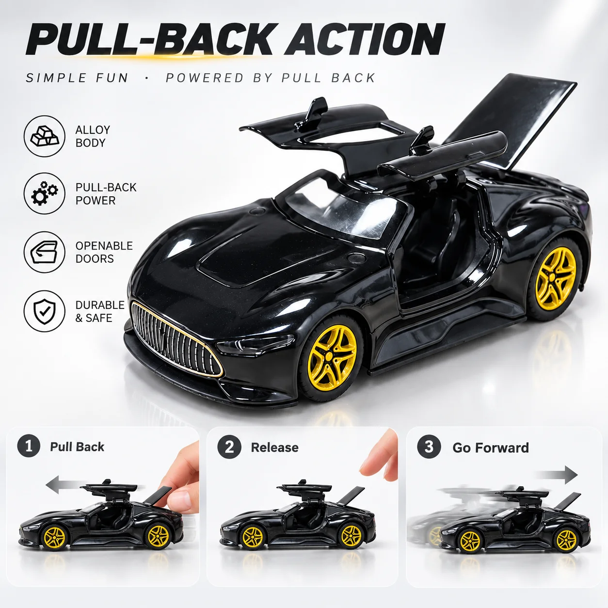 (Corrugated box) 1/36 scale, Concept Sports Car style toy car, powerful spring, metal casting, boy's toy, the best gift.