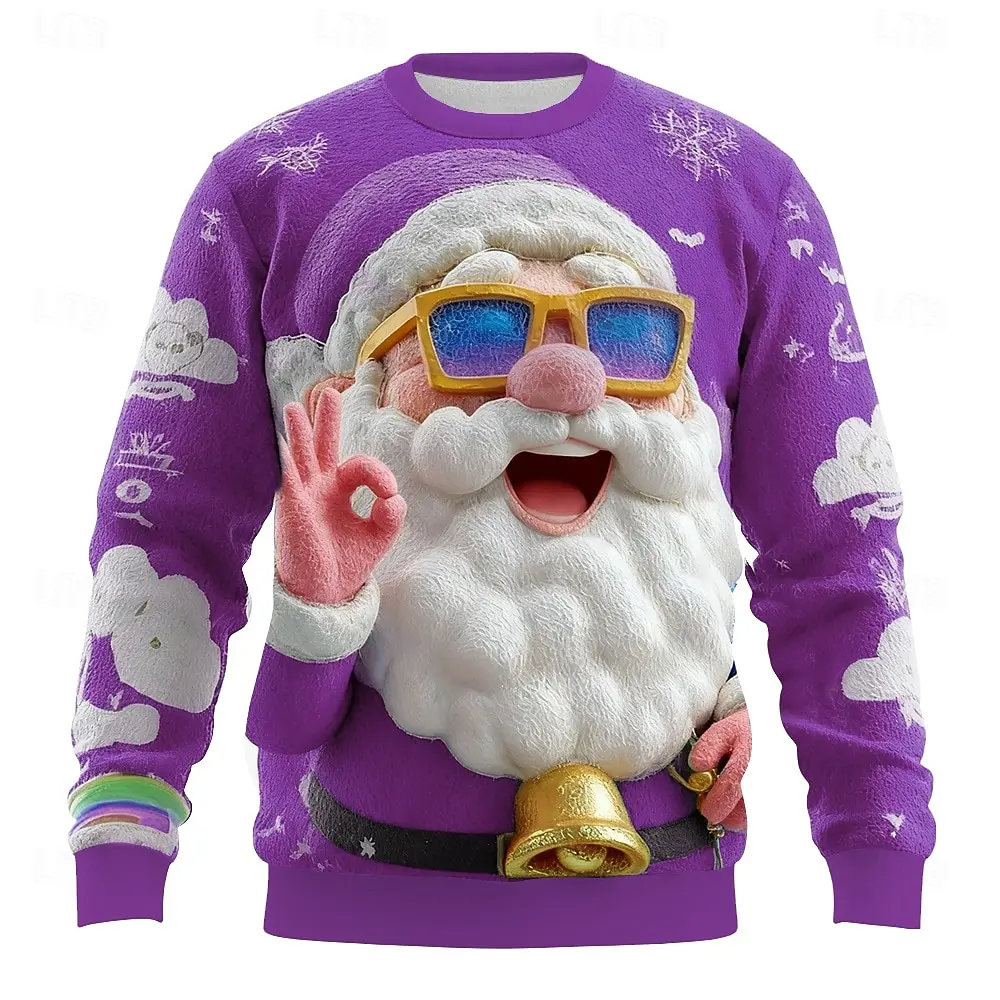 Christmas Men's Santa Claus Casual Sweatshirt Cool Party Crew Neck Vacation Party Gift Crewneck 3D All Seasons Pullover