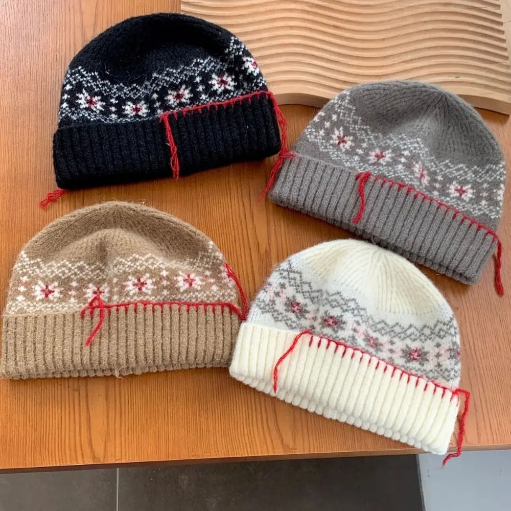 Lässige Wollstrickpullover-Mütze, hält warm, kältebeständig, Jacquard-Wollmütze, Polyester, einfarbig, Mütze für Mädchen