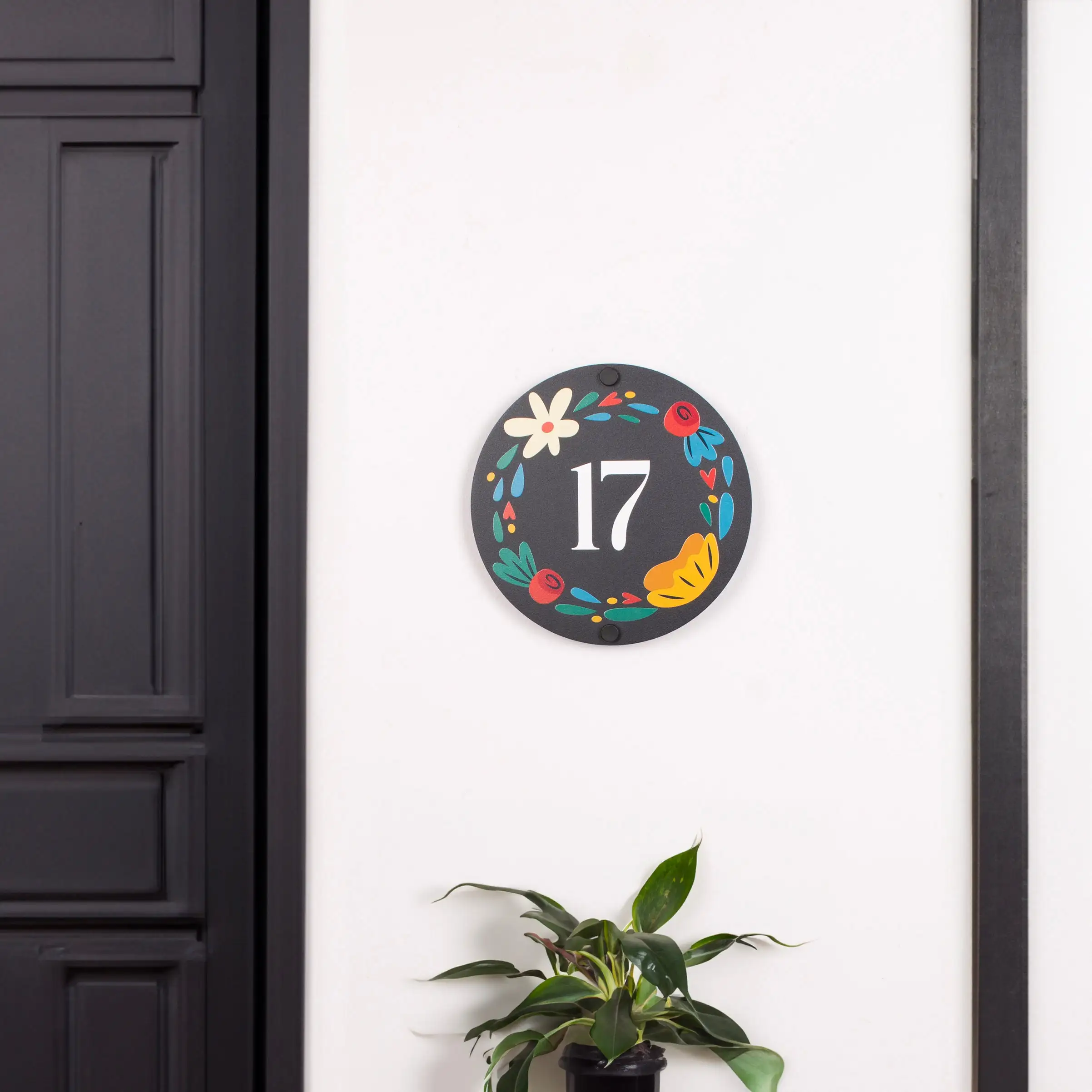 Flower Framed Metal Room Number Sign Apartment Door Personalized House Numbers Customized Plaque Address Name Door Decal Acrylic