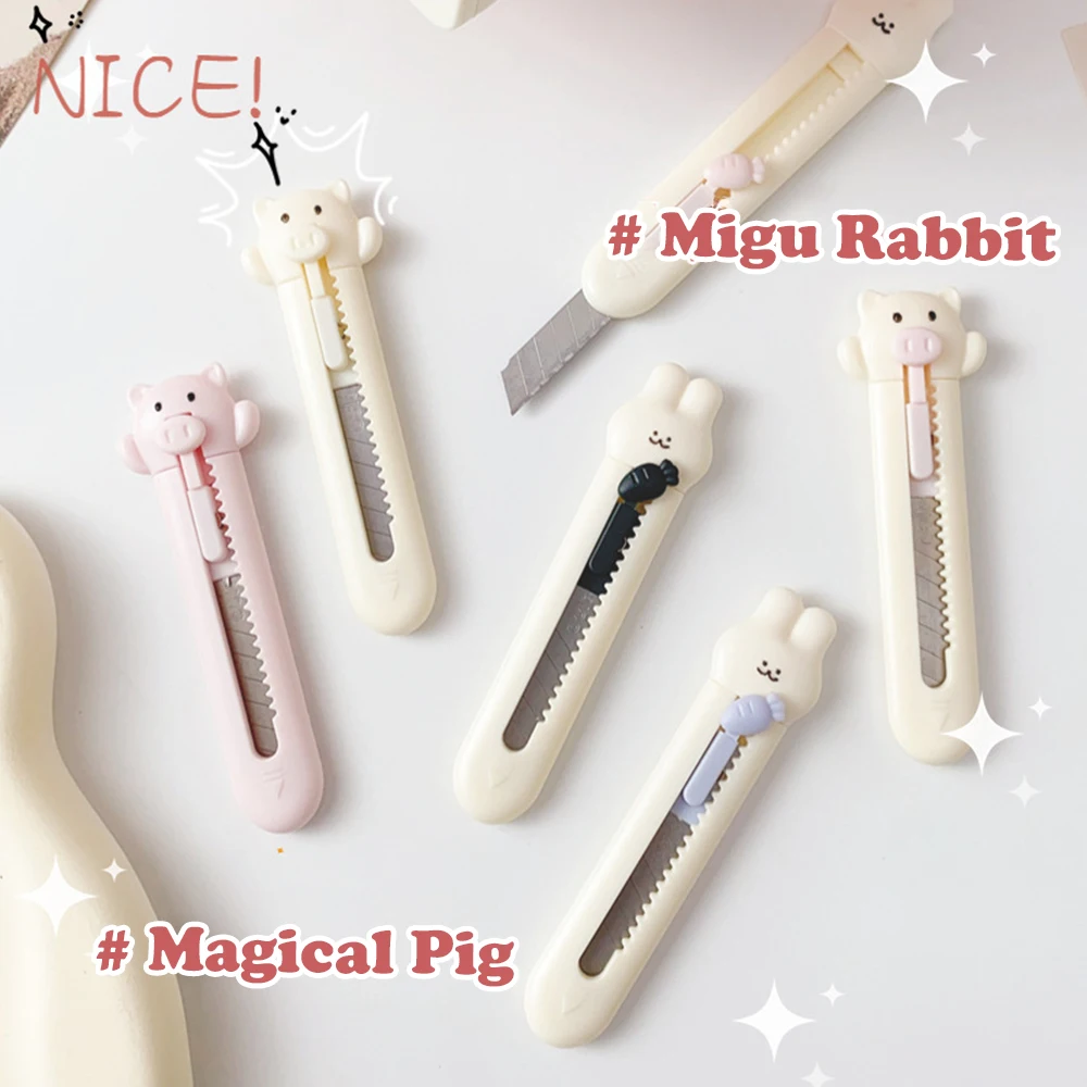 Mini Portable Utility Knife Kawaii Cartoon Animal Rabbit Cat Piggy Box Cutter for Student Cute Scrapbook Stationery Paper Cutter