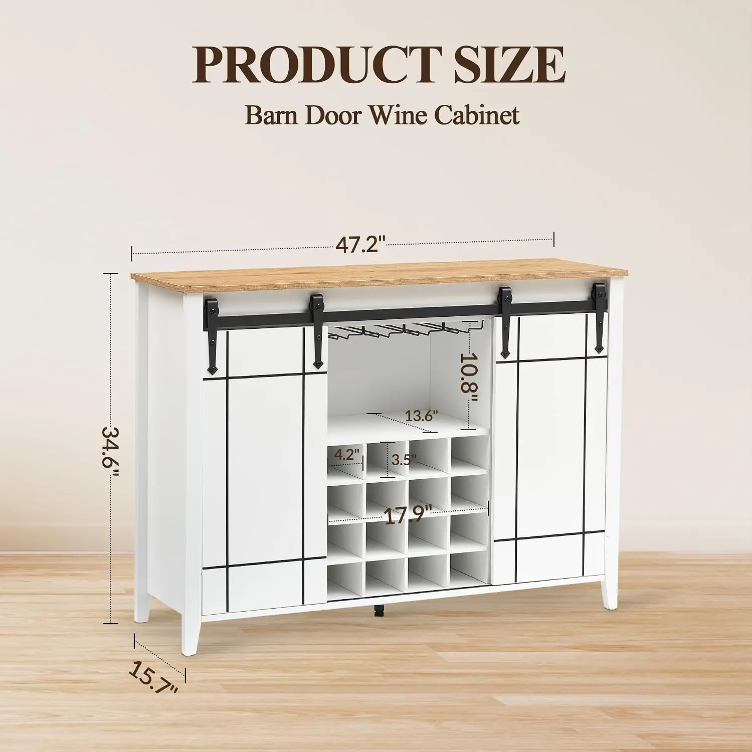 47 in Wine Bar Cabinet with 16-Bottle Rack & Glass Holder, Customized