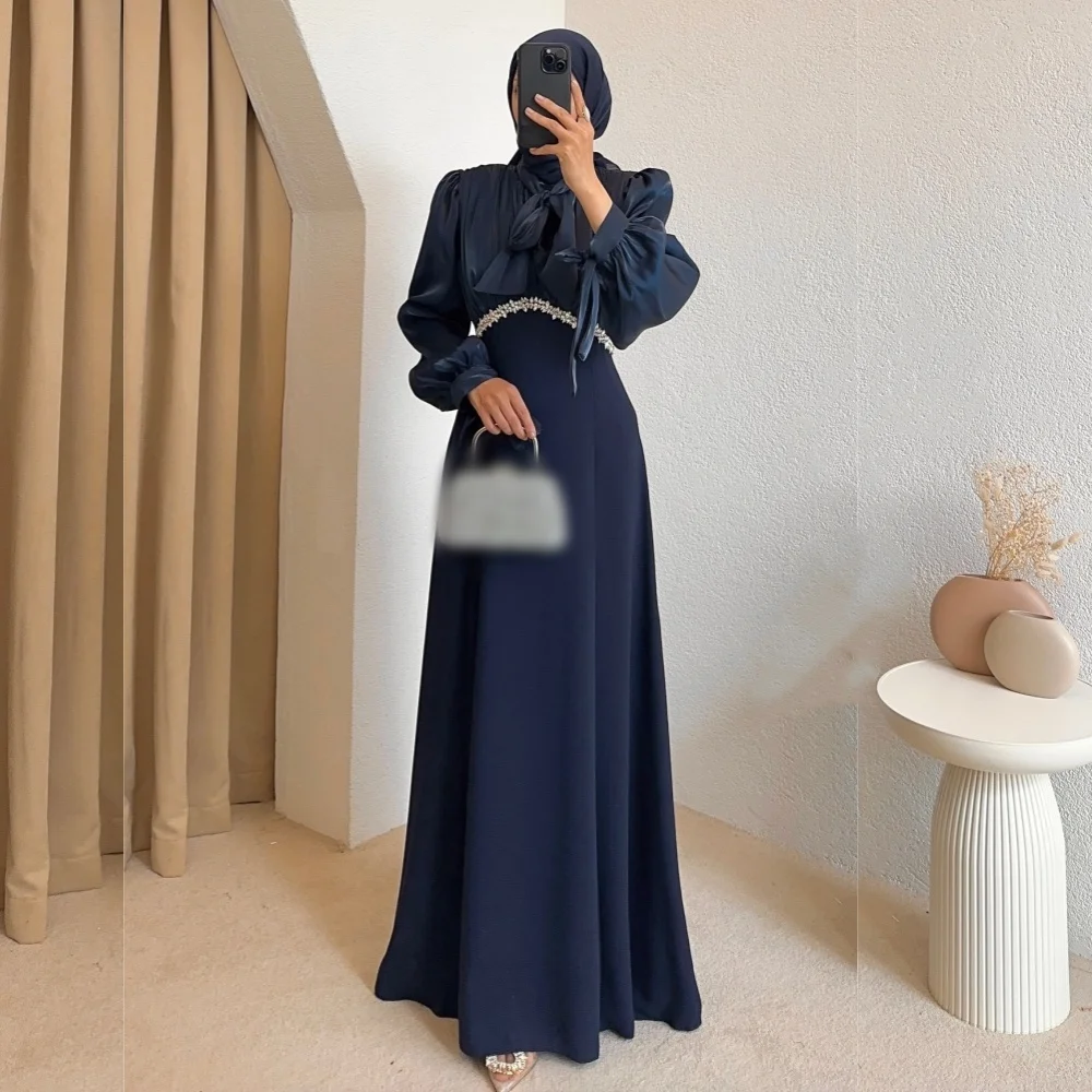 

Customized Exquisite Wedding Party Dress Rhinestone High Collar A-line Long Dresses Evening Dress Formal Classic