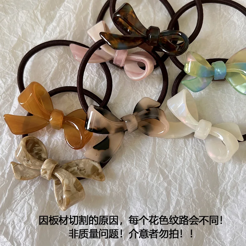 French Acetic Acid Bow Hair Circles Daily Basics High Elastic Tie Hair Band Sweet Korean Headwear