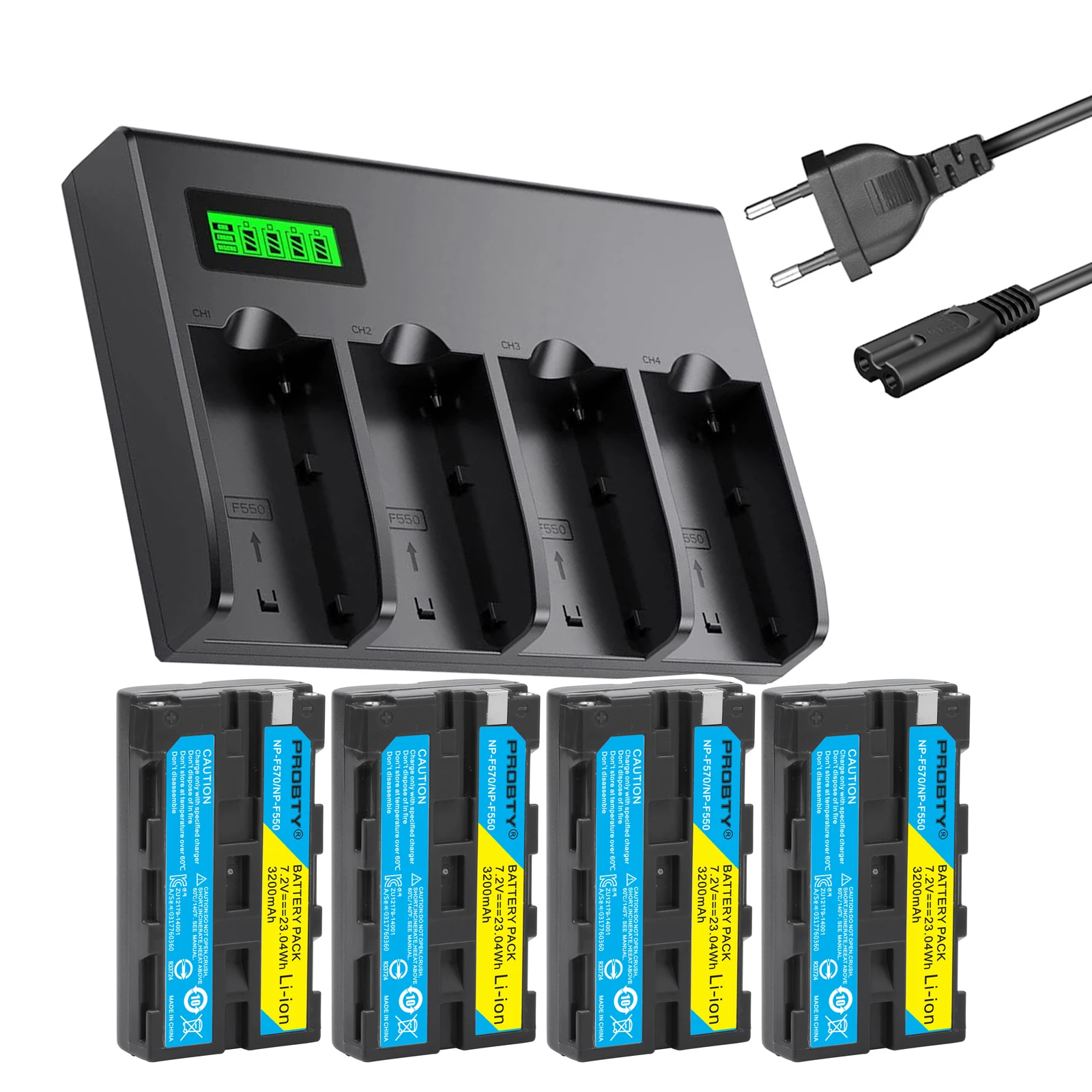 

4 Pcs 3200mAh NP-F550 NP-F330 NP F550 NP F330 battery + 4 card slot LCD charger for Sony NP-F550 NP-750 Yongnuo camera light