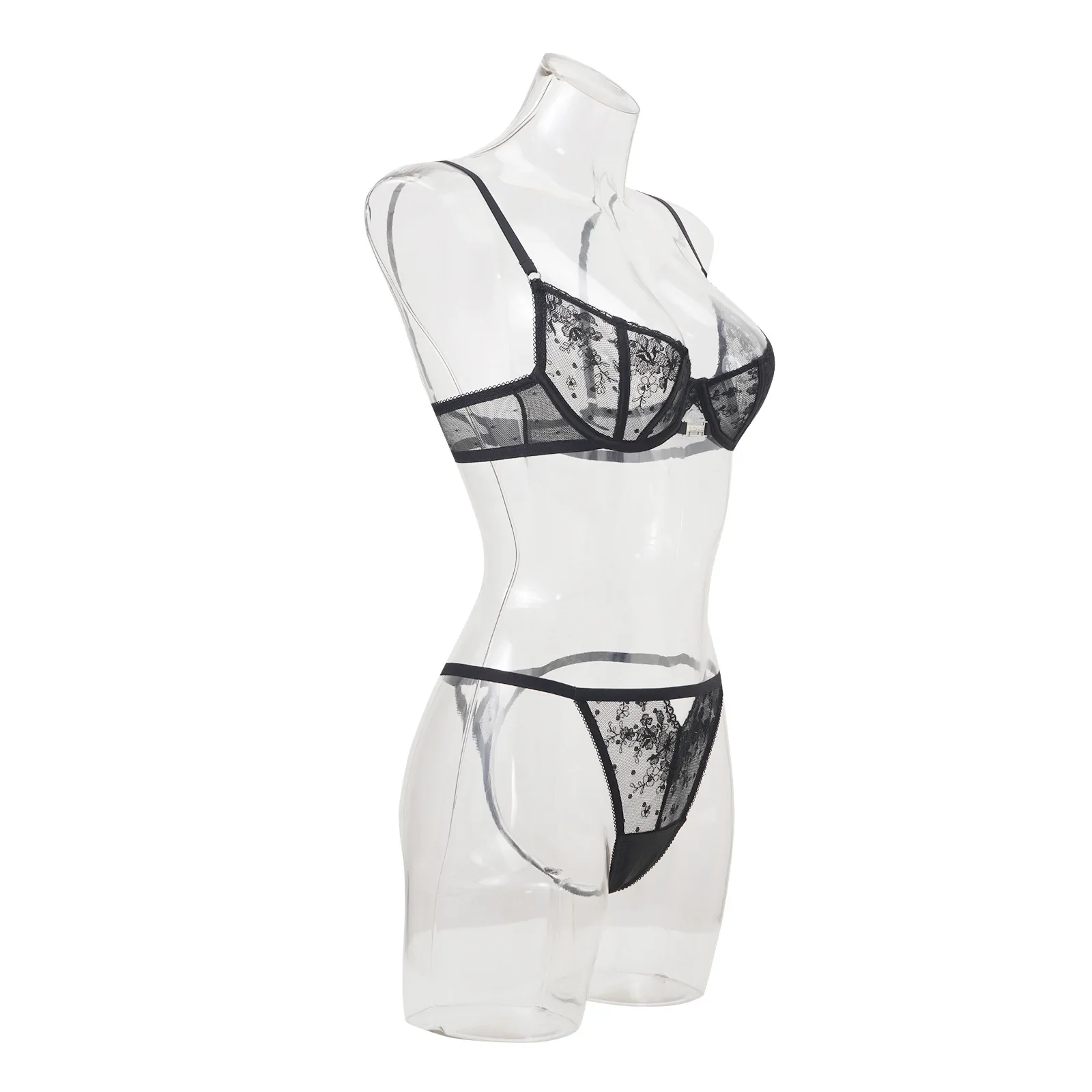 

Lace Sheer Bra Cute Women's Pajama Set With Panties Embroidery Sexy Lingerie Push-Up Body Bras Femme Sleepwear Sets