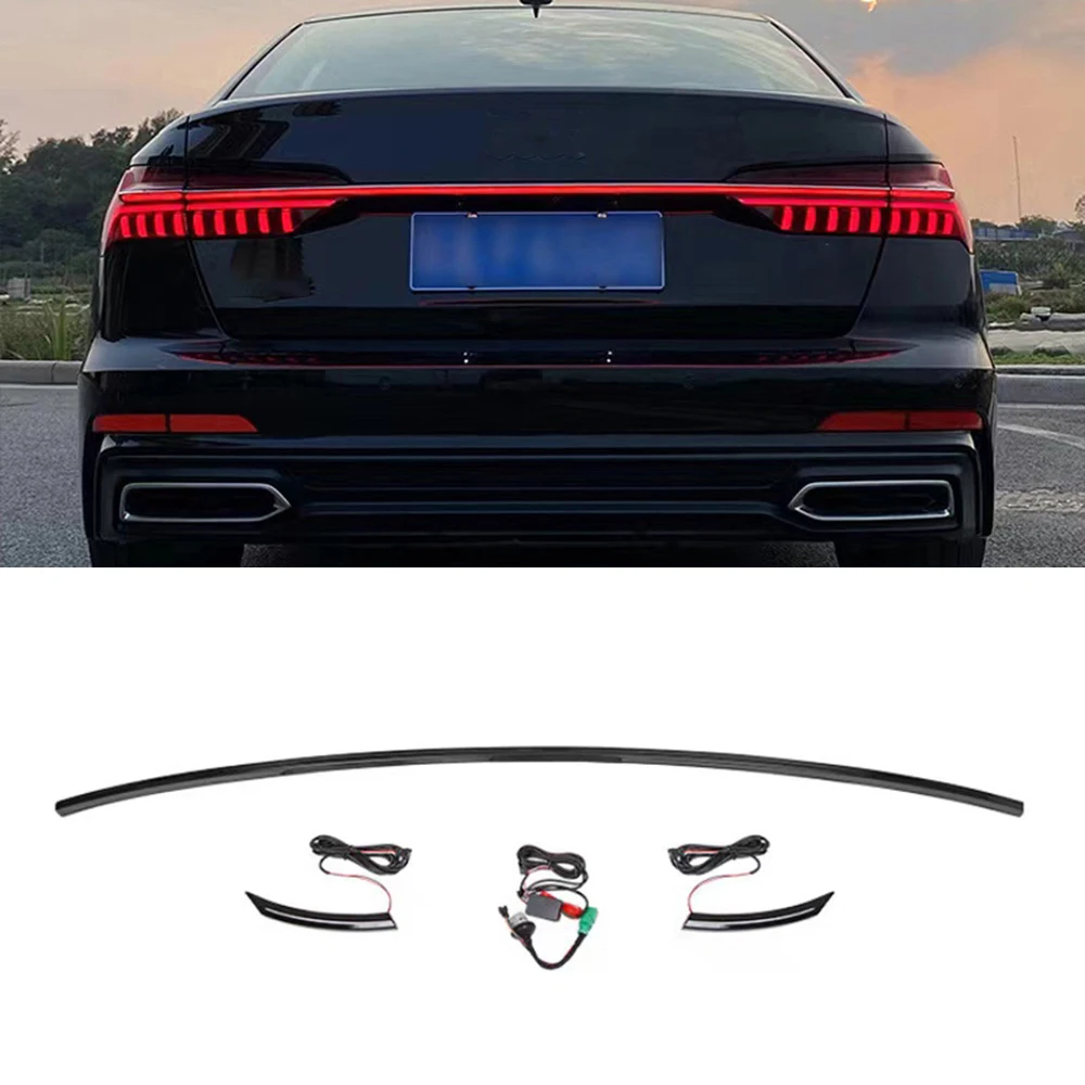 Fit for audi new a6 C8 rear lamp modified new streamer through tail light LED turn signal width light Through trunk tail light