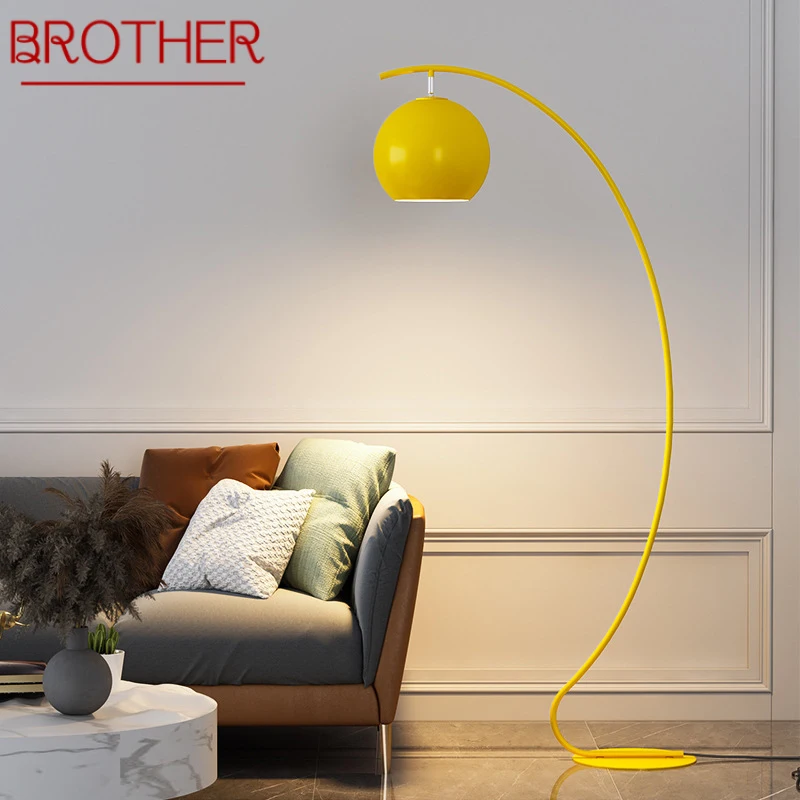 BROTHER Nordic Yellow Fishing Floor Lamp Modern Family Living Room Bedroom Sofa Creative LED Decorative Standing Light