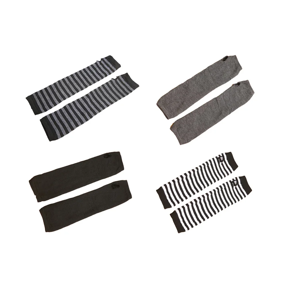 4 قطعة أكمام الذراع الدافئة القطن قفازات طويلة بدون أصابع تصميم ثقب الإبهام للرياضات الشتوية في الهواء الطلق أسود رمادي داكن المشارب #3