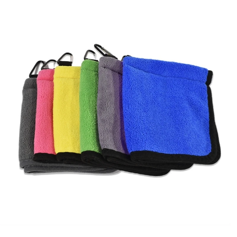 Golf Cleaning Towel for Driving Practice, Two-Sided Fleece Bag Towel with Clip for Balls, Clubs and Hands 24BD