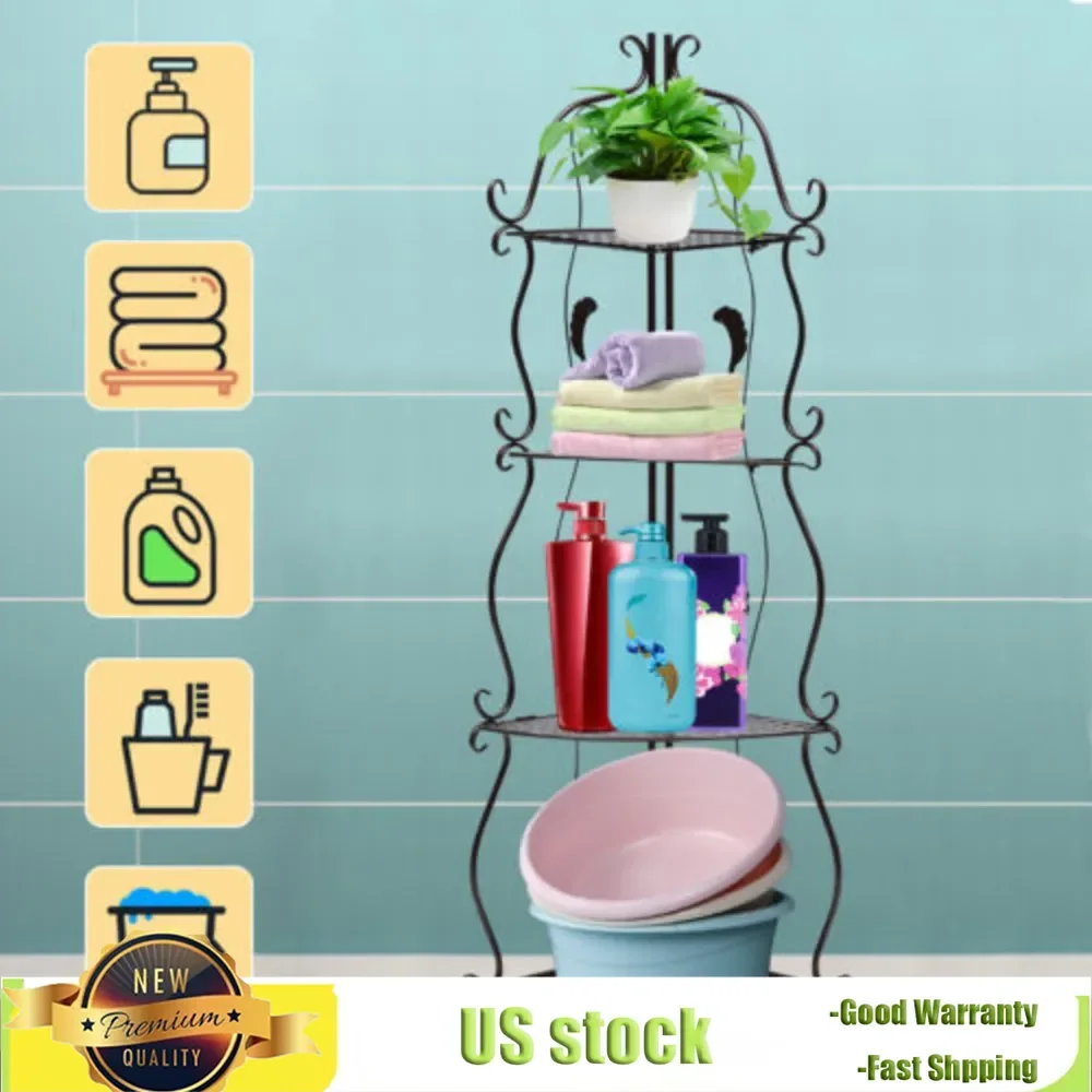 

Bymaocar 4 Layers Bronze Foldable Reinforced Iron Shelf Floor Bathroom Multi-Storey Toilet Kitchen Storage Shelf,15kg Per Layer